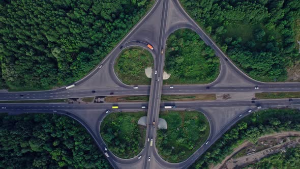 Heavy Traffic on Highway Multilevel Junction Road with Moving Cars