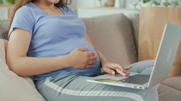 Pregnant Woman Buying Online Using Laptop and Credit Card