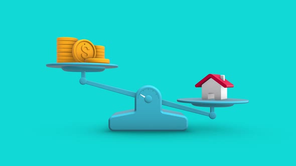 Dollar vs Home Balance Weighing Scale Looping Animation
