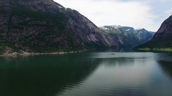 Aerial footage of Hardanger fjord in Norway