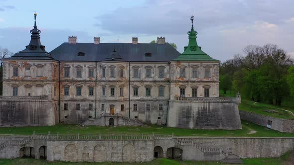 Aerial View of Pidhirtsi Castle and Church Near It in Spring, Ukraine