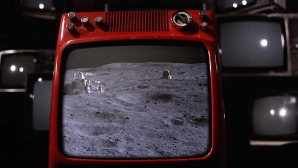 LRV, Lunar Roving Vehicle in the Moon on a Retro TV.