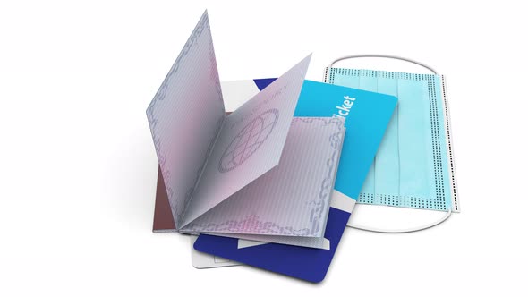 Passport Documents Travel with Boarding Pass and Protection Face Mask 4k