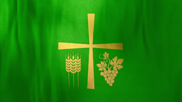 Holy Cross with Thanksgiving Symbols on Looped Green Cloth