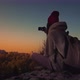 Young Female A Cliff At Sunset. Selfie - VideoHive Item for Sale