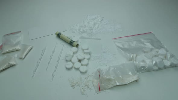 Cocaine And Tablet Pills Are Ready For Use