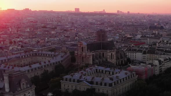 Aerial view to the city at sunrise, Paris, France