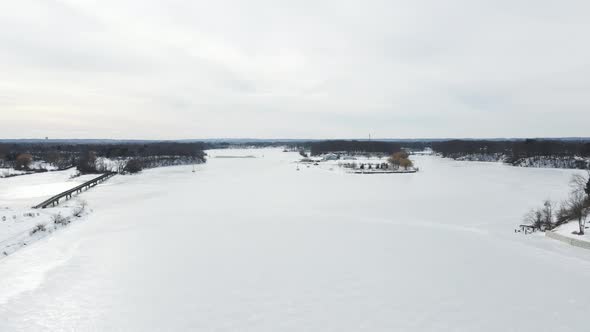 Plain frozen Martindale Pond St Catharines Ontario aerial