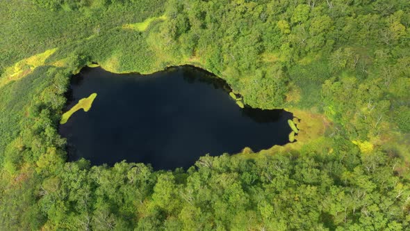 Aerial Top View of Blue Lake in North Forest