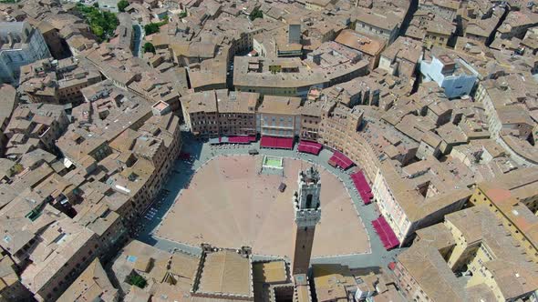 Aerial view of the famous Piazza del Campo (main square of Siena), Italy
