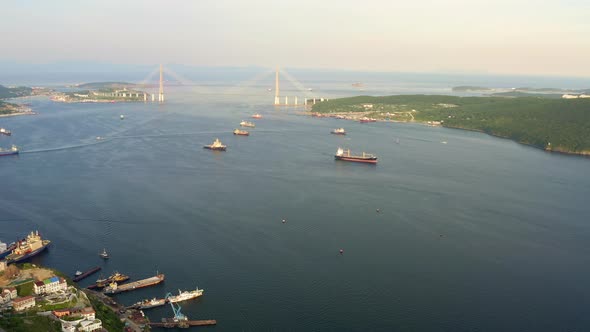 Cablestayed Bridge Across the East Bosphorus on the Way to Russky Island