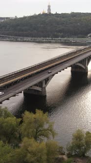 Vertical Video Aerial View of the Dnipro River  the Main River of Ukraine