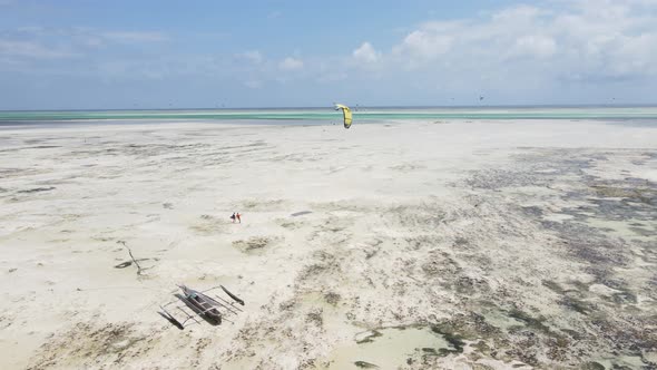 Aerial View of Low Tide in the Ocean Near the Coast of Zanzibar Tanzania Slow Motion