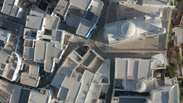 Overhead Top Down Birds View Aerial of Santorini Island in Greece