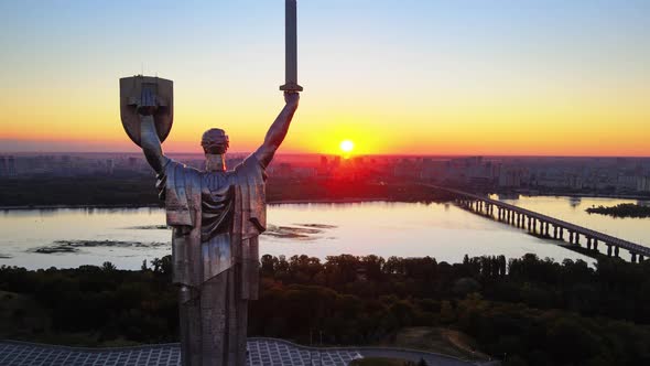 Monument Motherland in the Morning. Kyiv, Ukraine. Aerial View