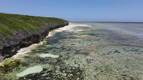 Aerial View of Low Tide in the Ocean Near the Coast of Zanzibar Tanzania