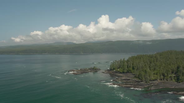 Beautiful Aerial Landscape View of the Rocky Pacific Ocean Coast in the Southern Vancouver Island du