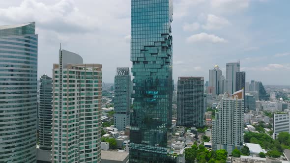 Aerial View of King Power Mahanakhon Tower in Sathorn Silom Central Business District of Bangkok