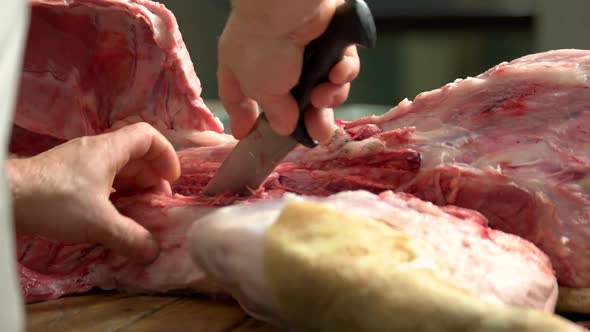 Butchering a Fresh Pork at Meat Factory