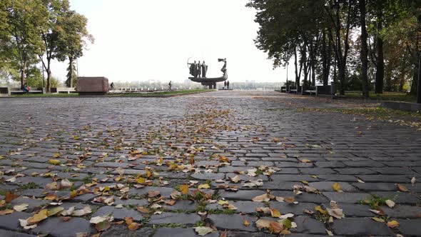 Founders of the Kyiv Monument. Aerial View, Slow Motion. Kiev