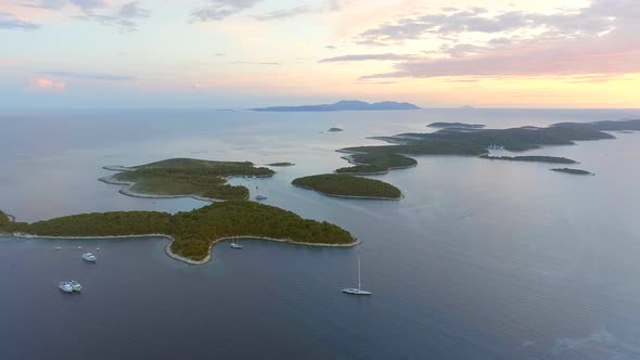 Small Islands Surrounding Hvar in Croatia High Aerial View