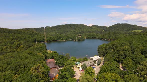 Aerial view of Lake Pocuvadlo in the locality of Banska Stiavnica in Slovakia