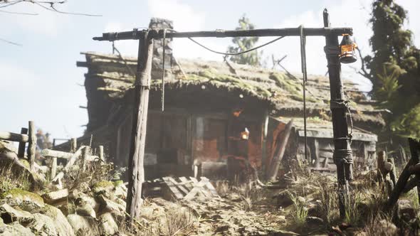 Old Retro Village in Pine Forest alt