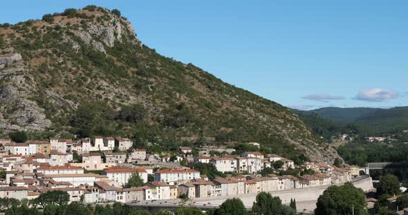 Anduze, Gard, Occitanie, France. The river Gardon in front of the city