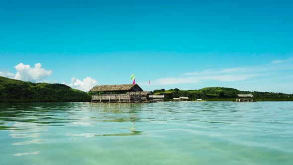 Manlawi Sandbar Floating Cottages in Caramoan Islands, A Lagoon with Floating Crotches, Top View