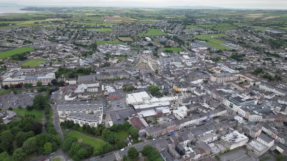 Tralee town centre County Kerry Ireland rising drone aerial view