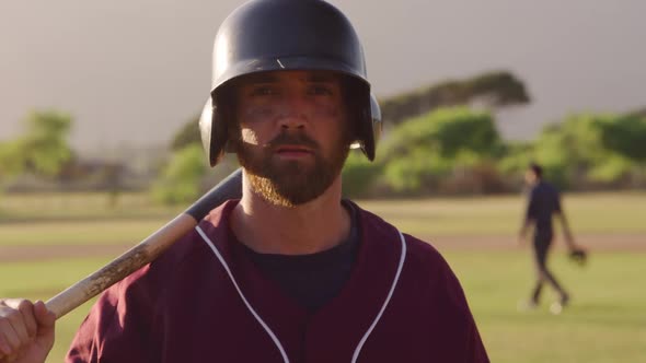 Baseball player looking at camera