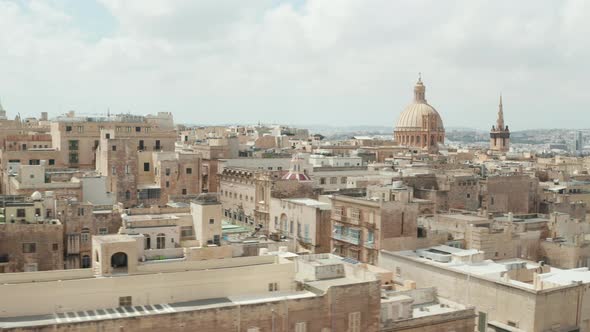 Aerial Establishing Wide Shot of Valletta City, Capital of Malta Island in Beige Color with