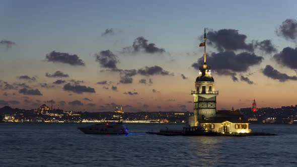 Maiden's Tower (Kiz Kulesi) day to night, Istanbul timelapse