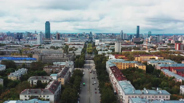 Aerial View of the Road with Traffic in the City Center