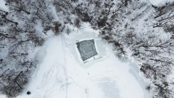 Diy makeshift Ice Rink Martindale Pond St Catharines Canada aerial