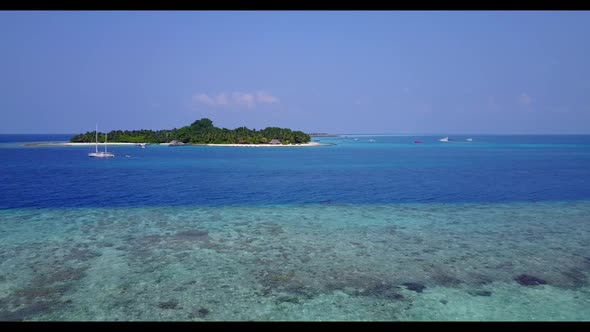 Aerial flying over nature of perfect coast beach lifestyle by blue water and white sandy background 