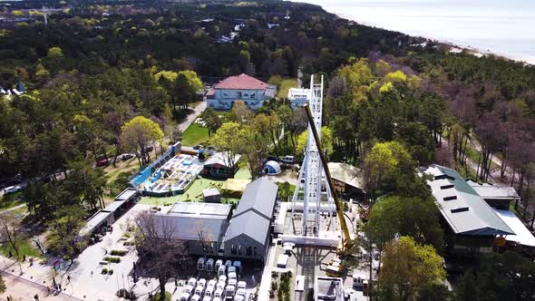 Iconic Ferris wheel in Palanga downtown, aerial view