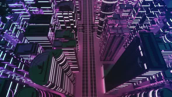 3d render of abstract bright city with skyscrapers. Simple forms of buildings