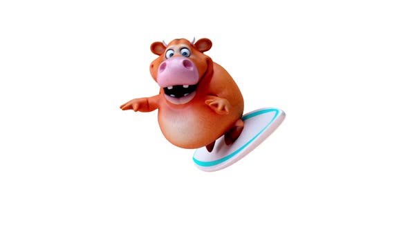 Fun 3D cartoon cow surfing