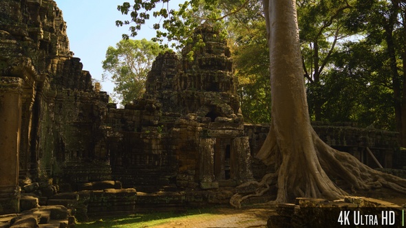 4K Banteay Kdei Temple Surrounded by Jungle Trees in Cambodia