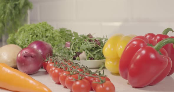 Fresh Vegetables Stand on the Kitchen Table