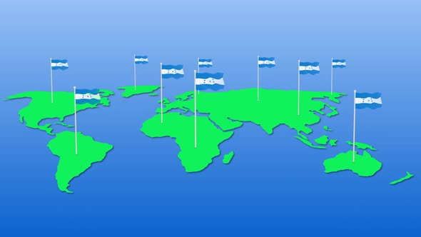 Honduras National Flag Fly On Earth Map Animation