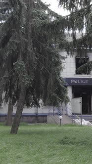 Vertical Video of a War Destroyed Police Station in Ukraine