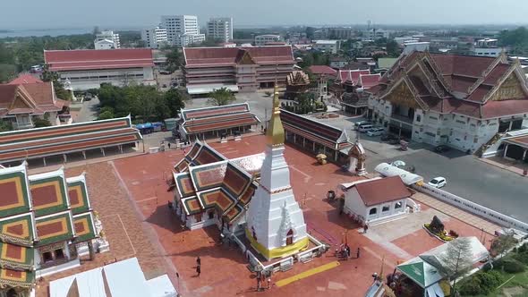 Aerial Footage of Historic Wat Phra That Cheung Chum Temple, Landmark of Sakonnakorn, Thailand