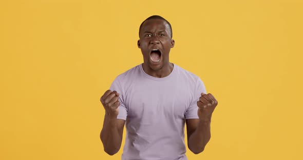 Emotional Furious African American Man Shouting at Camera