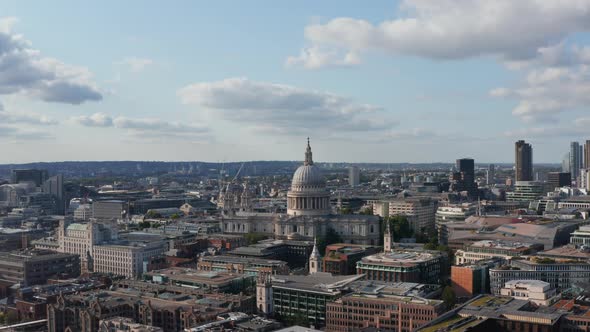 Aerial View of Cityscape with Distinctive Dome of Baroque Saint Pauls Cathedral