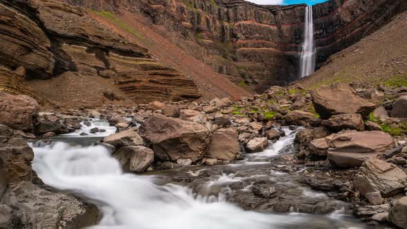 Time Lapse Footage of Beautiful Hengifoss Waterfall in Eastern Iceland