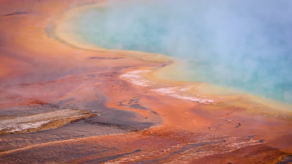 Steam rising from the Grand Prismatic Spring in Yellowstone