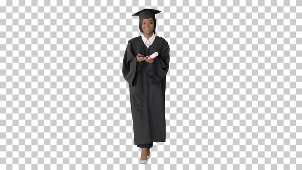 Smiling African American female graduate, Alpha Channel