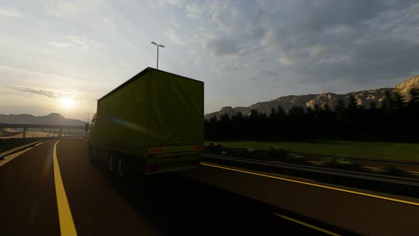 Yellow Color Freight Truck Driving Highway